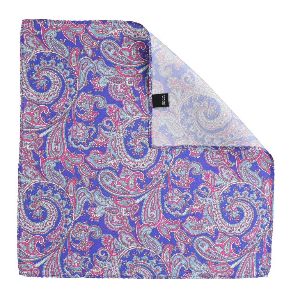 HENRY SARTORIAL Paisley Silk Pocket Square BLUE - Henry Bucks