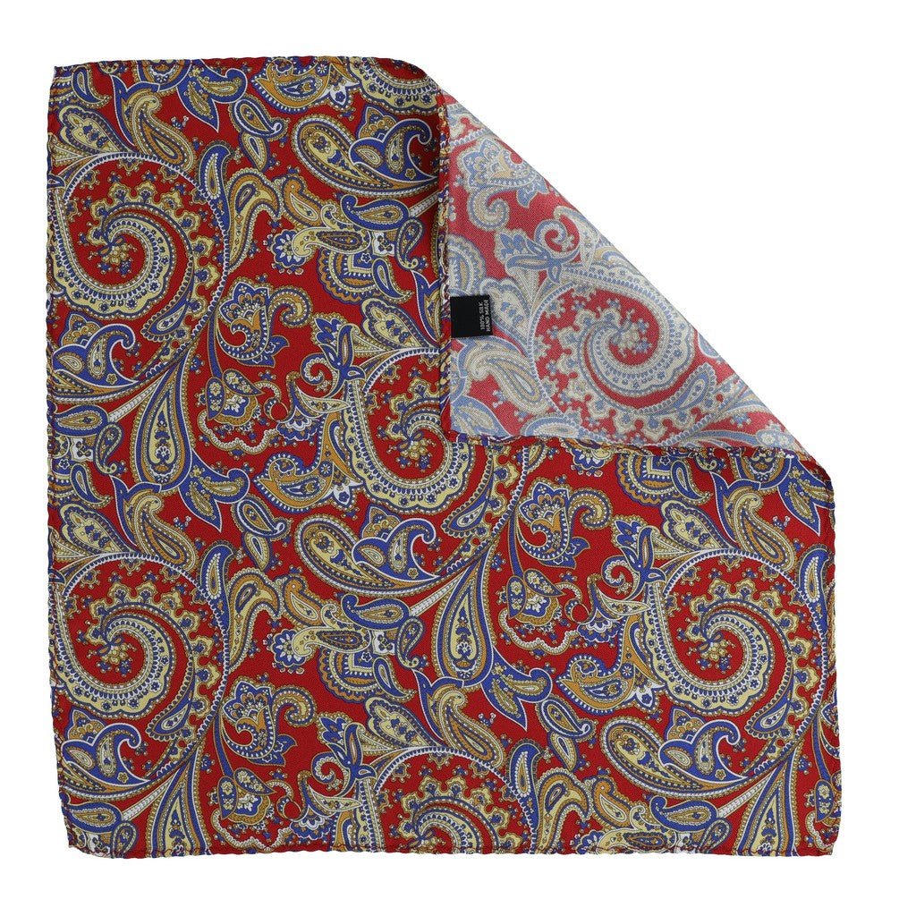 HENRY SARTORIAL Paisley Silk Pocket Square RED - Henry Bucks