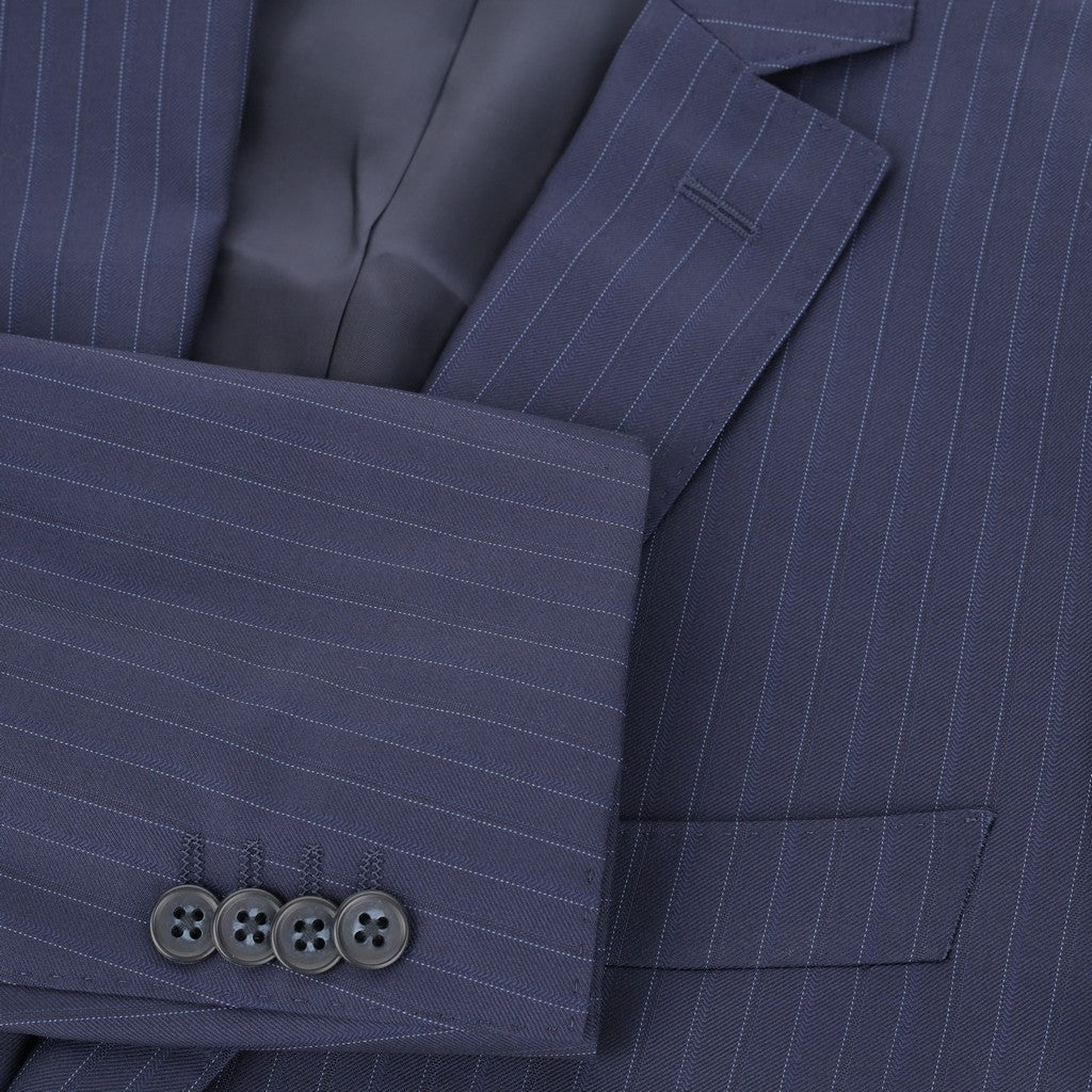 HENRY SARTORIAL Pinstripe Peak lapel Suit MID BLUE REG - Henry Bucks