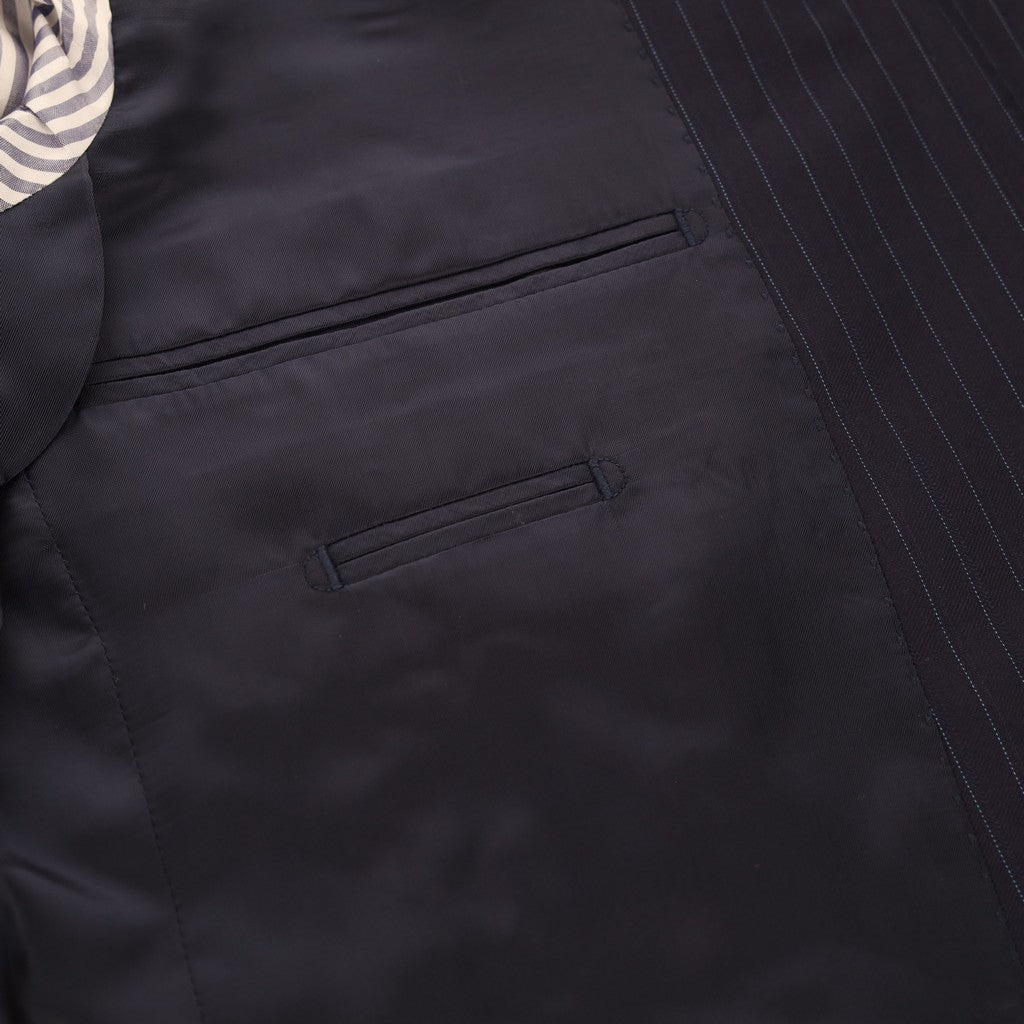 HENRY SARTORIAL Pinstripe Peak lapel Suit NAVY REG - Henry Bucks