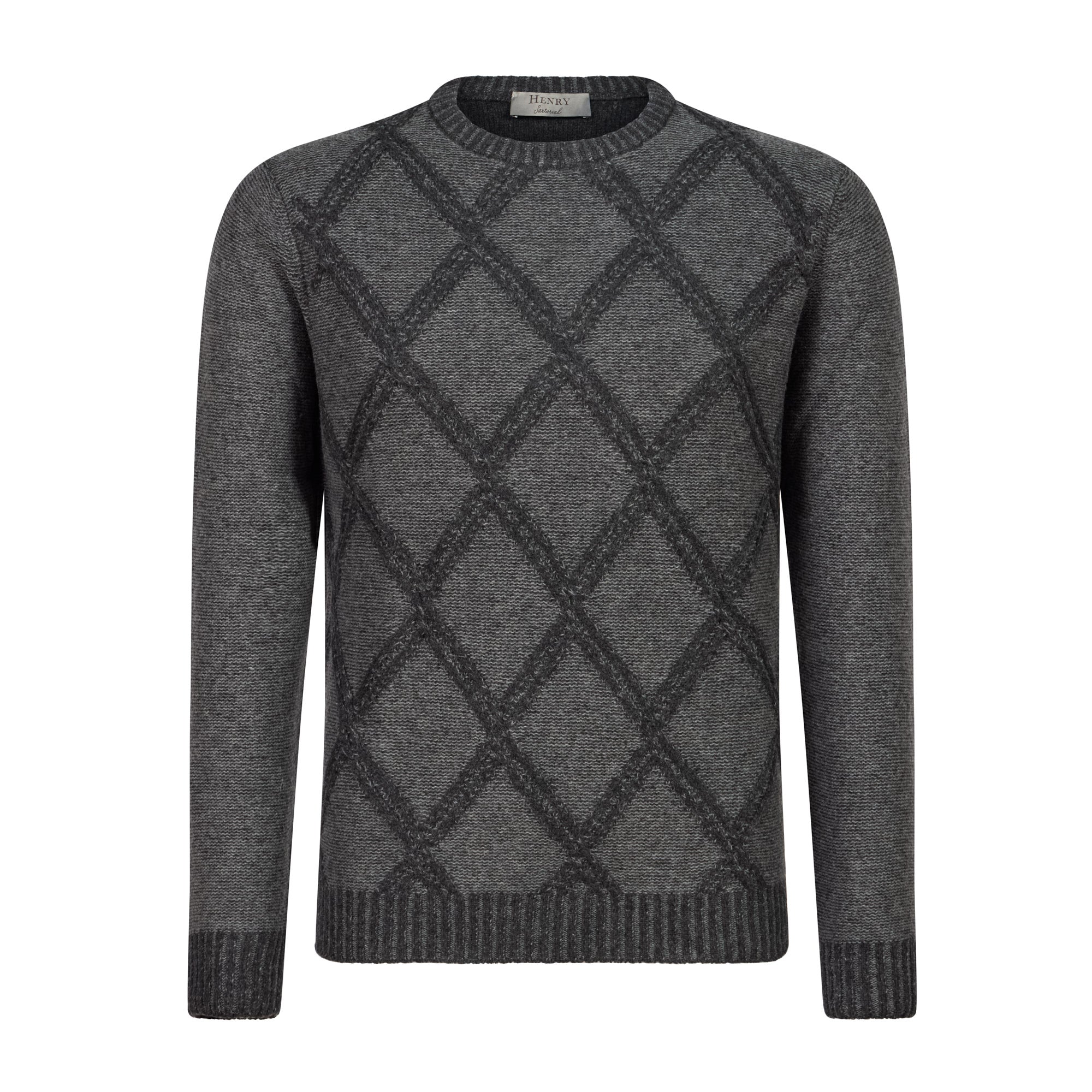 HENRY SARTORIAL Plaid Crew Neck 70% Wool 7GG GREY - Henry BucksKnitwear46AW230015 - GREY - SM