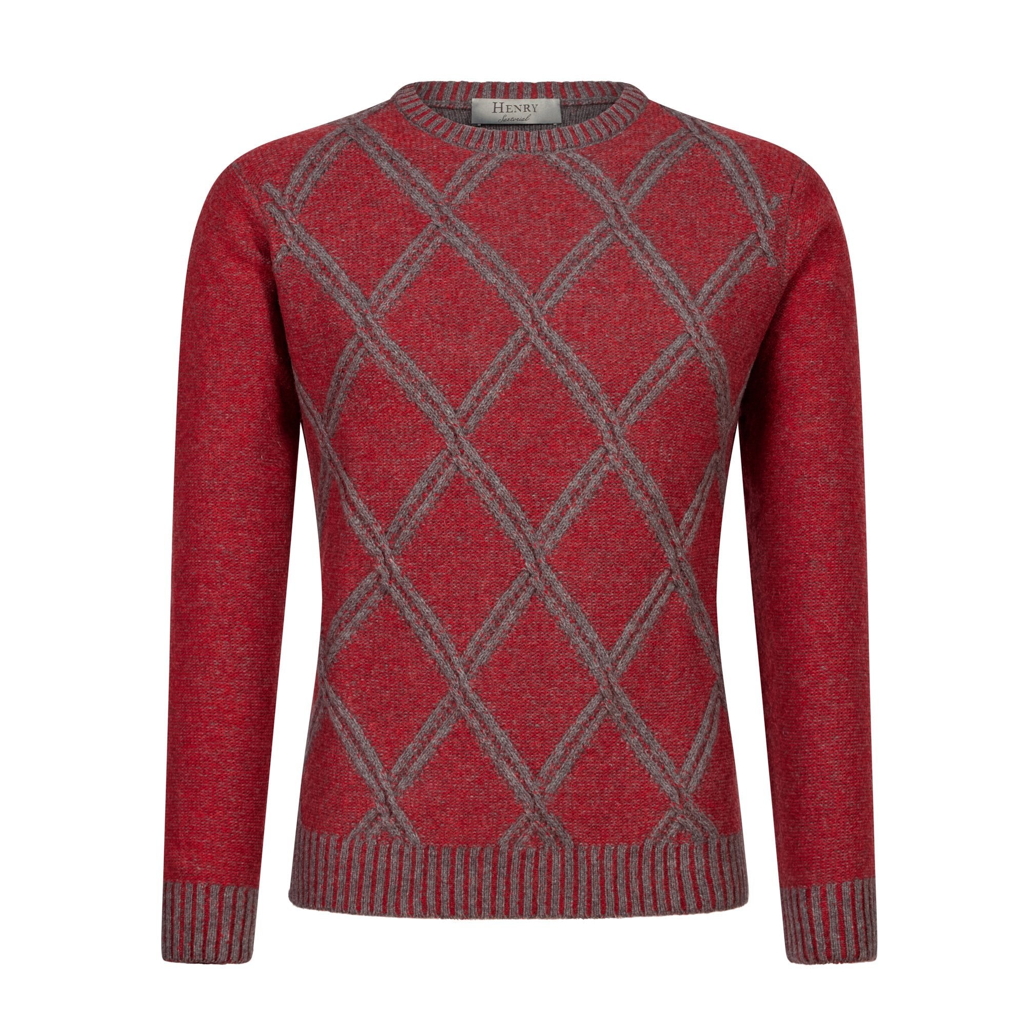 HENRY SARTORIAL Plaid Crew Neck 70% Wool 7GG RED - Henry BucksKnitwear46AW230015 - RED - SM