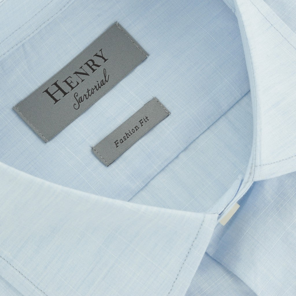 HENRY SARTORIAL Plain Cotton Linen Long Sleeve Shirt SKY (Online only*) - Henry Bucks