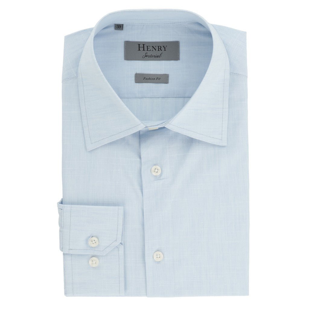 HENRY SARTORIAL Plain Cotton Linen Long Sleeve Shirt SKY (Online only*) - Henry Bucks