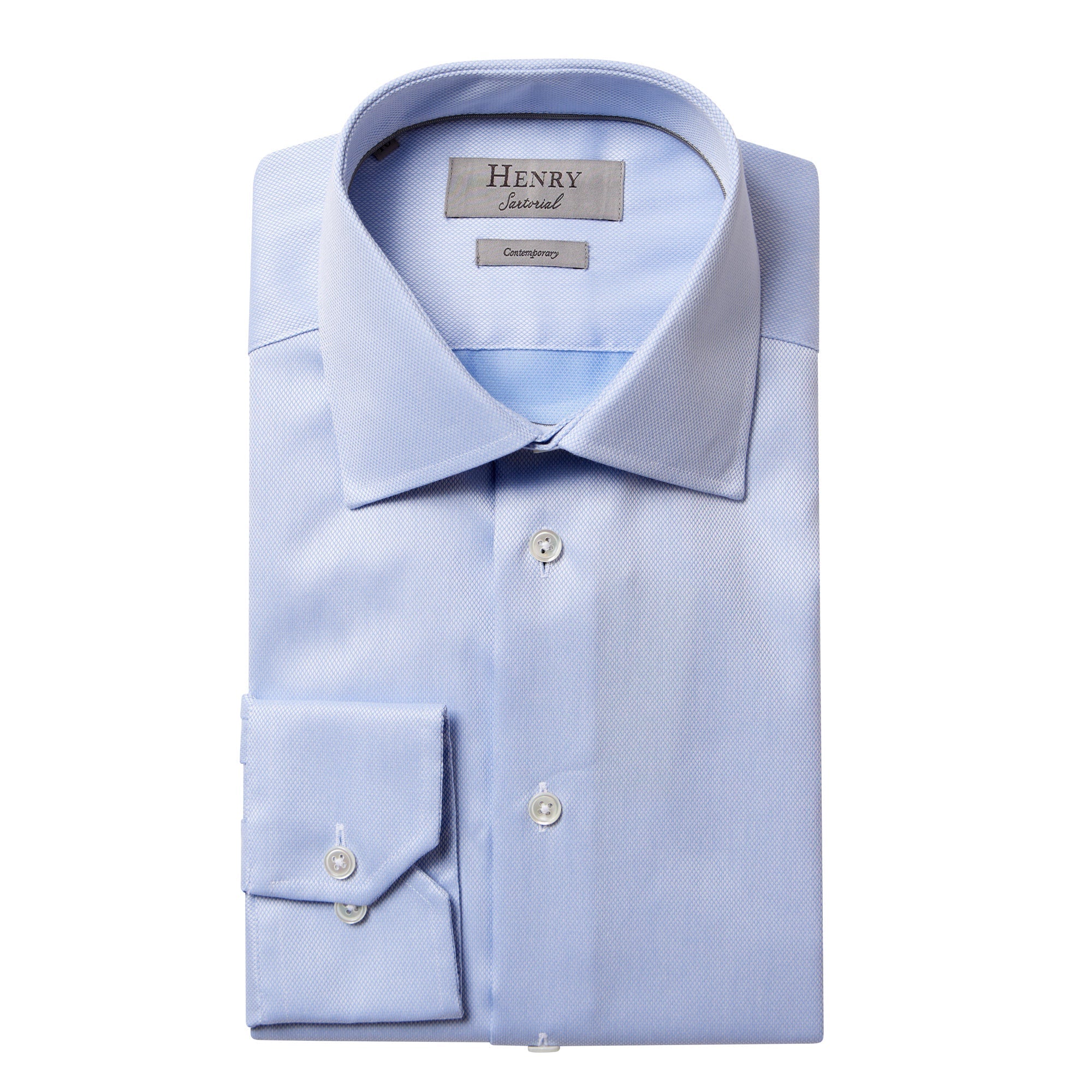 HENRY SARTORIAL Plain Oxford Business Shirt Single Cuff Contemporary Fit POWDER BLUE - Henry BucksShirts61AW240016 - POWDERBLUE - SC - CONT - 38