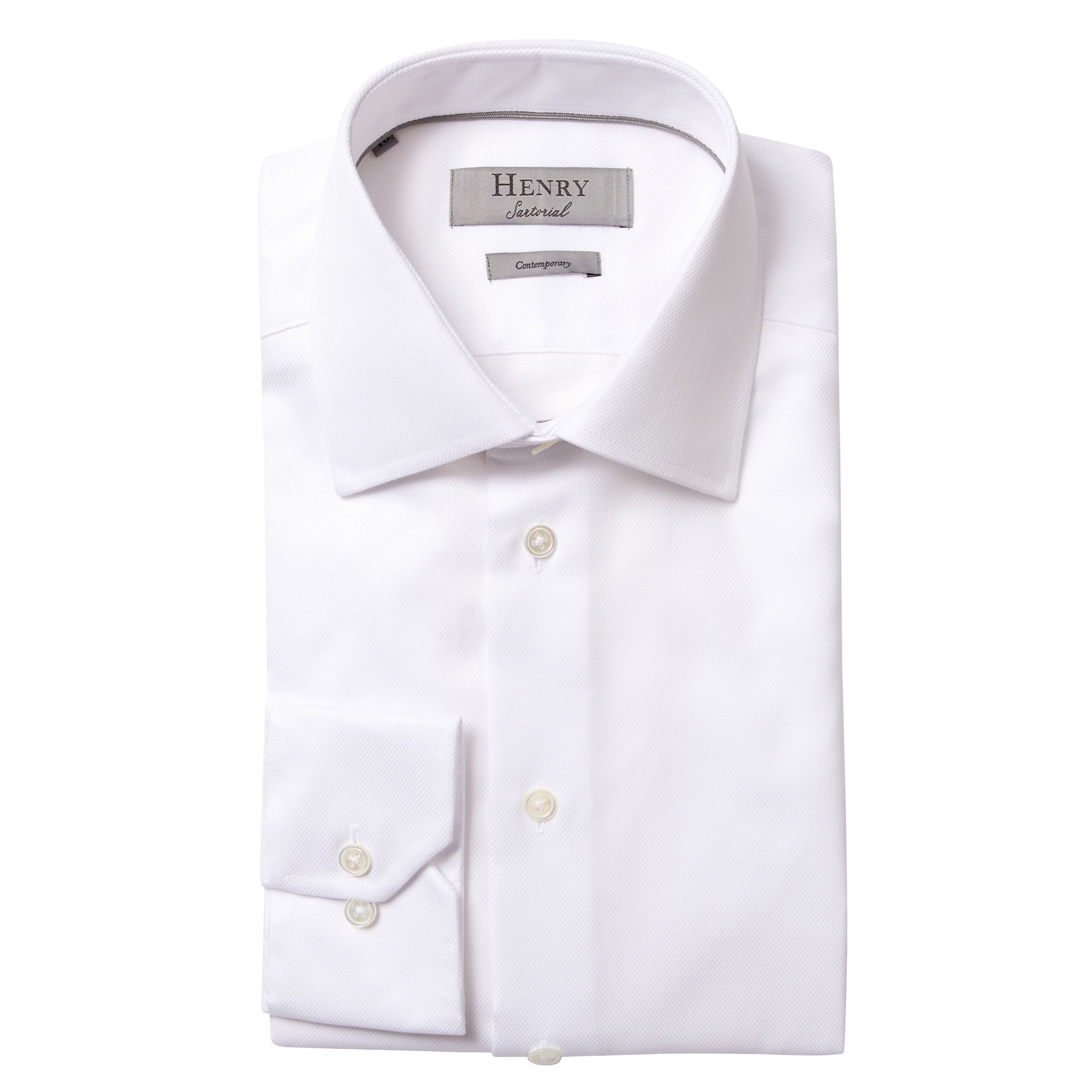 HENRY SARTORIAL Plain Oxford Business Shirt Single Cuff Contemporary Fit WHITE - Henry BucksShirts61AW240015 - WHTE - SC - CONT - 38