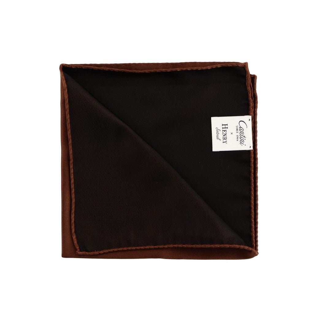 HENRY SARTORIAL Plain Silk Pocket Square TOBACCO - Henry Bucks