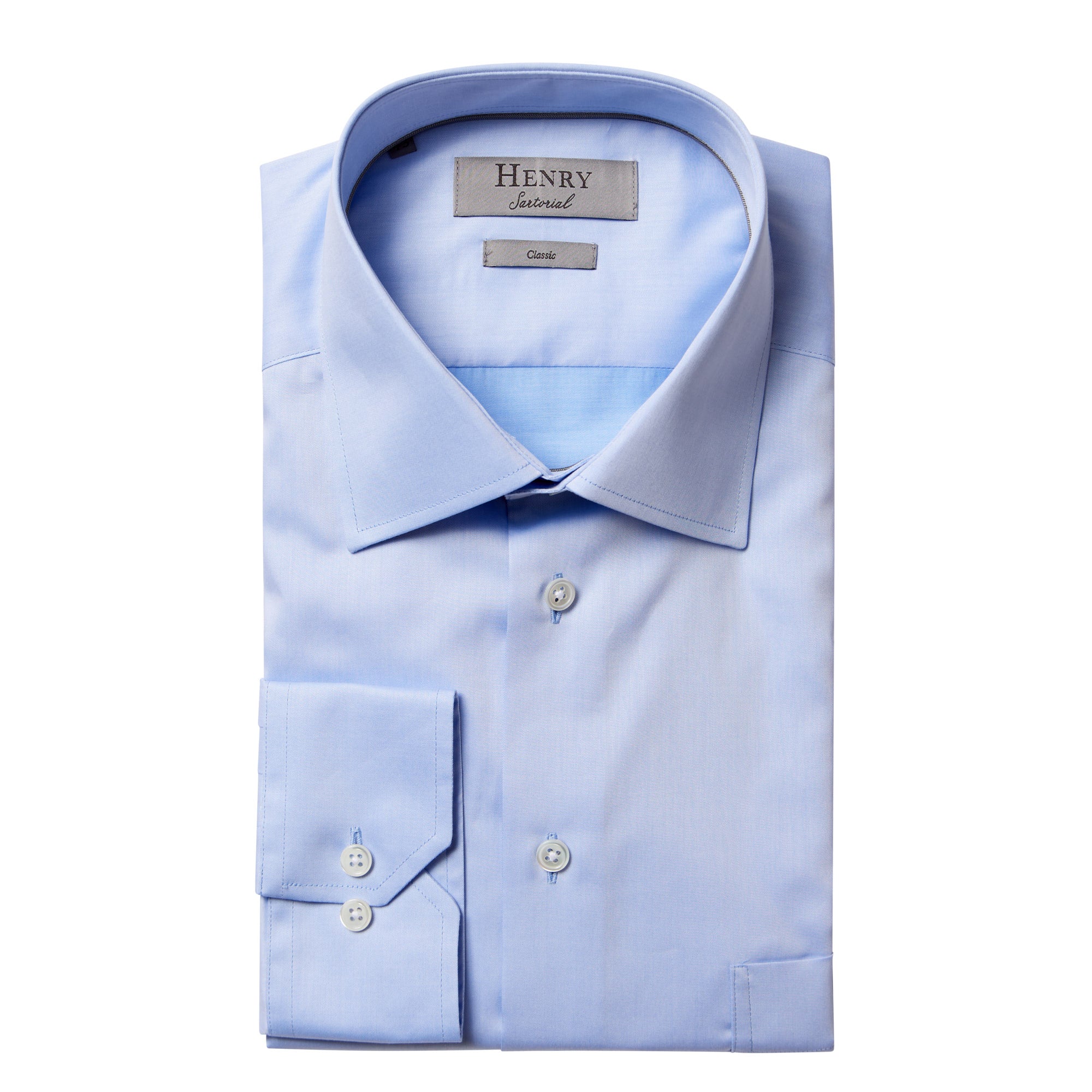 HENRY SARTORIAL Plain Twill Business Shirt Single Cuff Classic Fit LIGHT BLUE - Henry BucksShirts61AW240018 - LTBL - SC - CLAS - 43