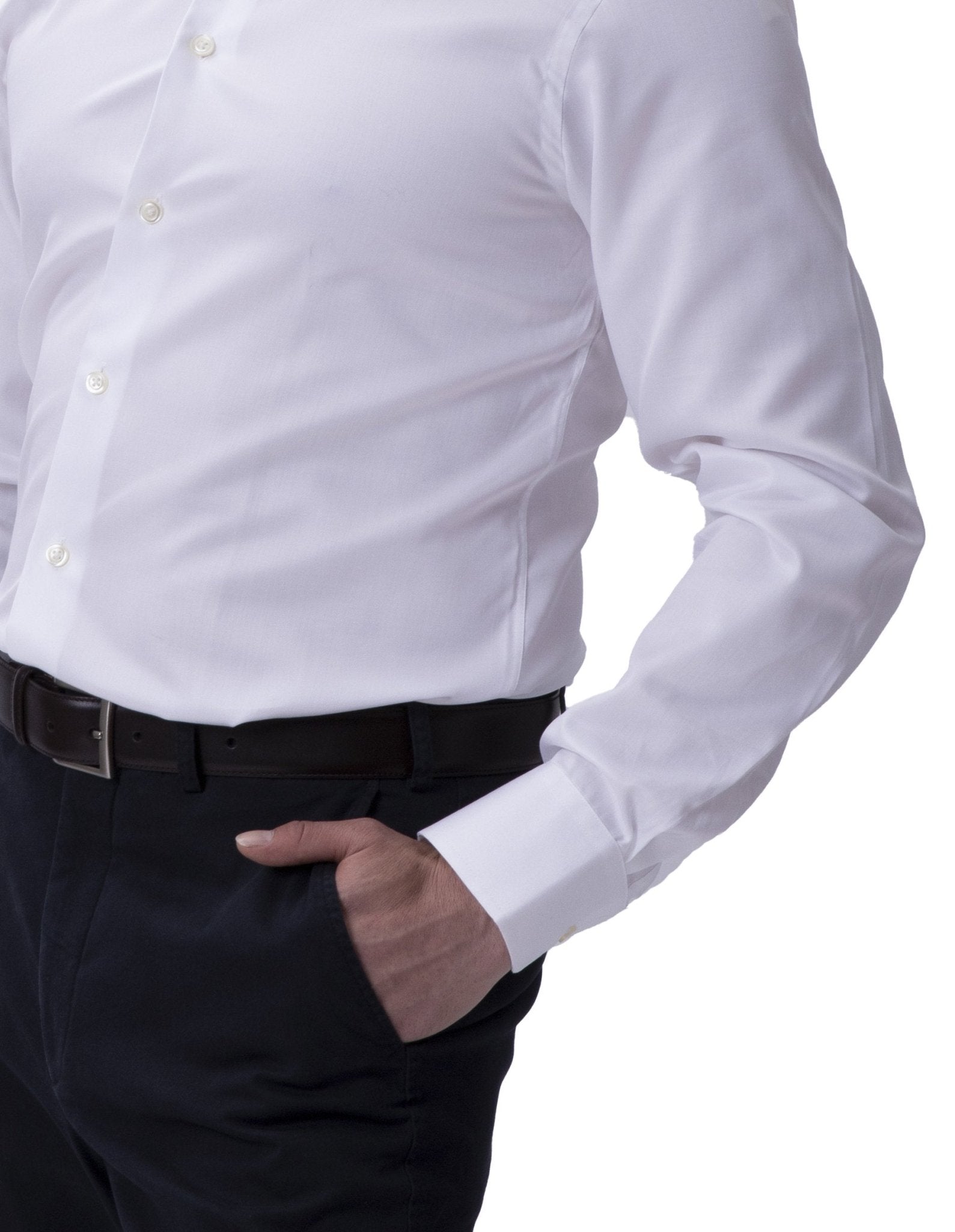 HENRY SARTORIAL Plain Twill Double Cufflink Shirt WHITE - Henry BucksShirts0102323 - WHTE - DC - 39