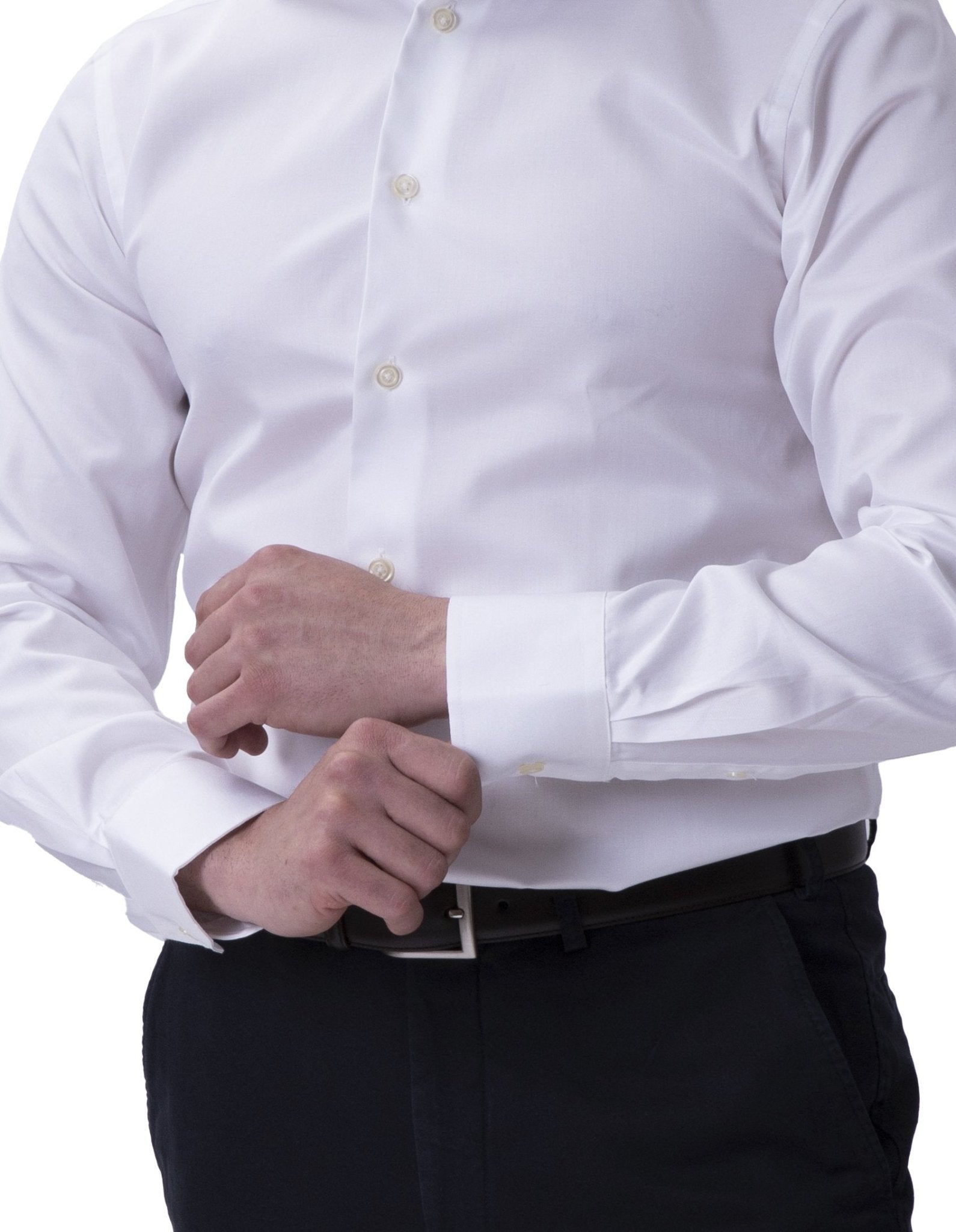 HENRY SARTORIAL Plain Twill Double Cufflink Shirt WHITE - Henry BucksShirts0102323 - WHTE - DC - 39