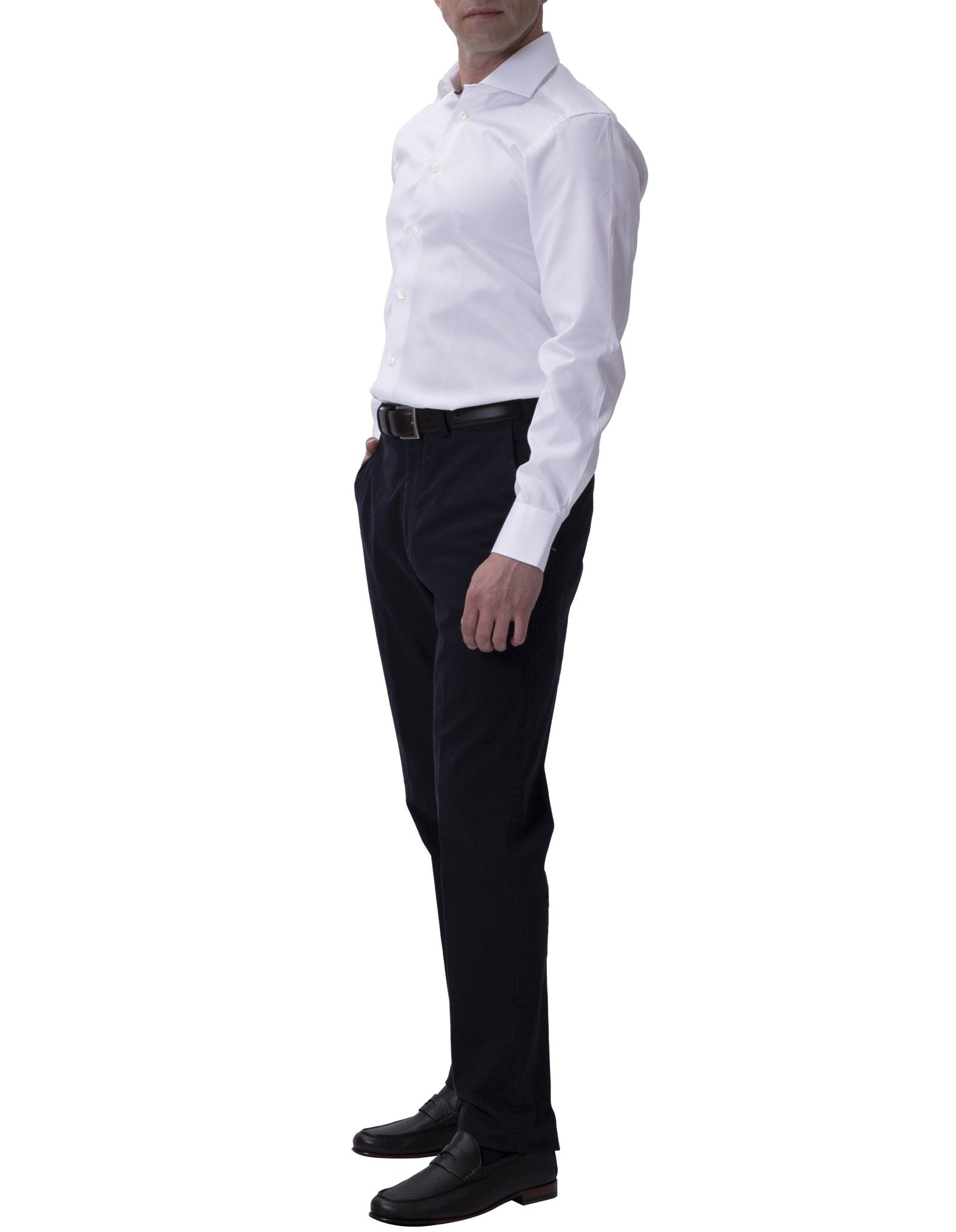 HENRY SARTORIAL Plain Twill Double Cufflink Shirt WHITE - Henry BucksShirts0102323 - WHTE - DC - 39