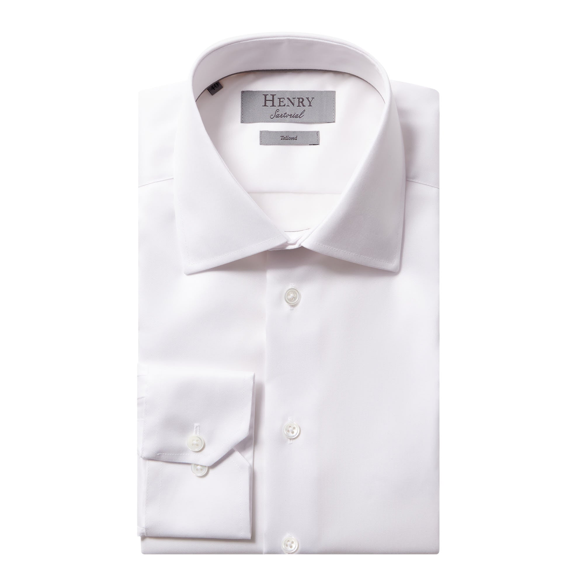 HENRY SARTORIAL Plain Twill Shirt Single Cuff (SC) WHITE - Henry BucksShirts610BSR0001 - WHTE - SC - 38