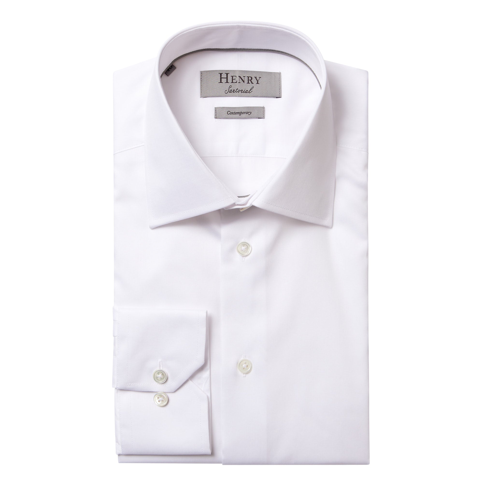 HENRY SARTORIAL Plain Twill Single Cufflink Shirt WHITE - Henry BucksShirts0102323 - WHTE - SC - 39