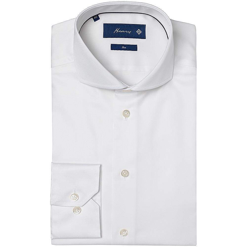 HENRY SARTORIAL Plain Twill Slim Fit Shirt Single Cufflinks WHITE - Henry BucksShirts010BSR3 - WHTE - SC - SLIM - 37
