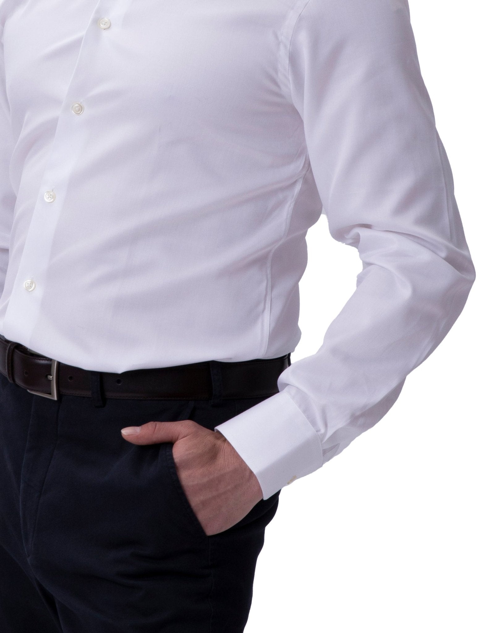 HENRY SARTORIAL Plain Twill Slim Fit Shirt Single Cufflinks WHITE - Henry BucksShirts010BSR3 - WHTE - SC - SLIM - 37