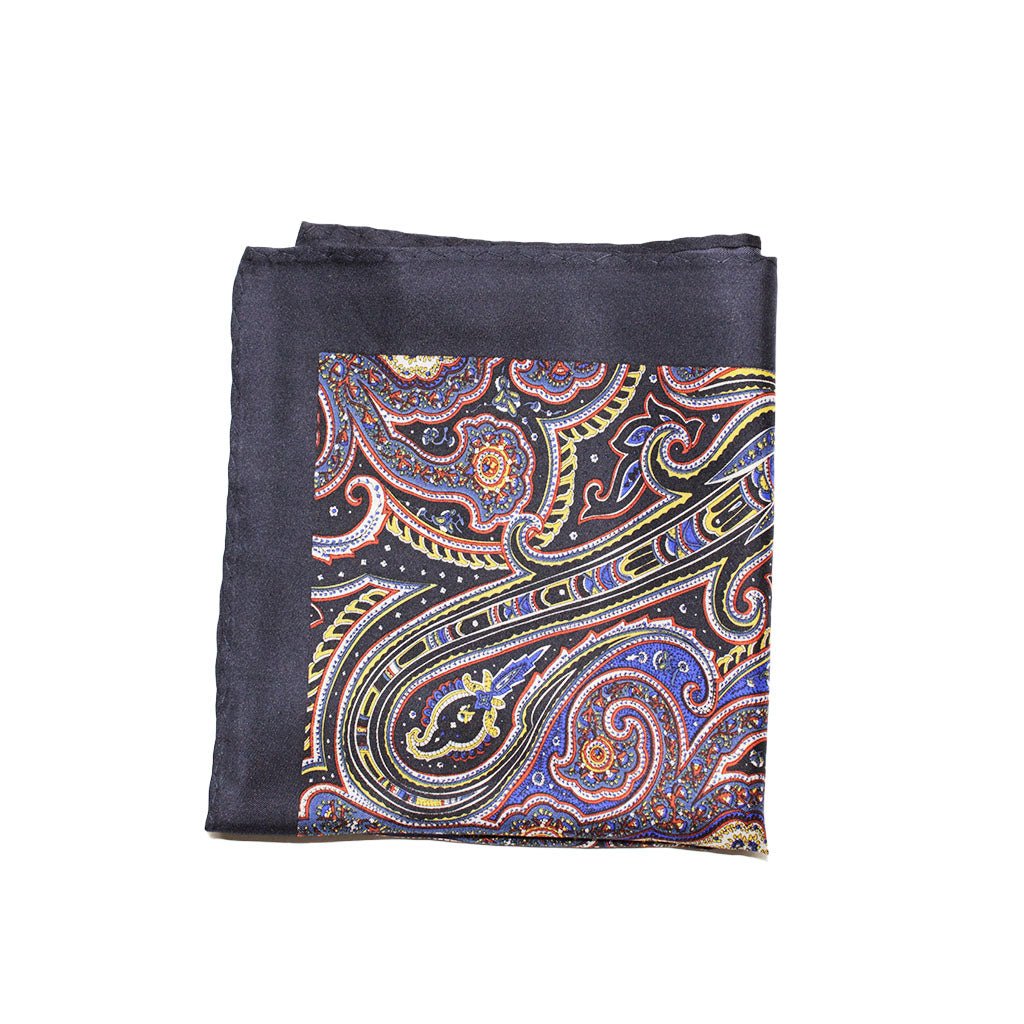 HENRY SARTORIAL Printed Paisley Silk Pocket Square NAVY - Henry Bucks