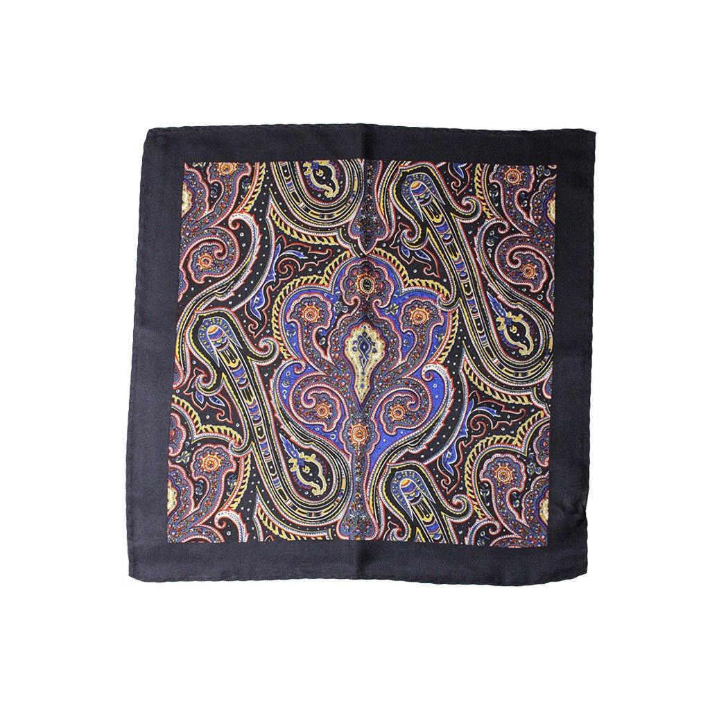 HENRY SARTORIAL Printed Paisley Silk Pocket Square NAVY - Henry Bucks