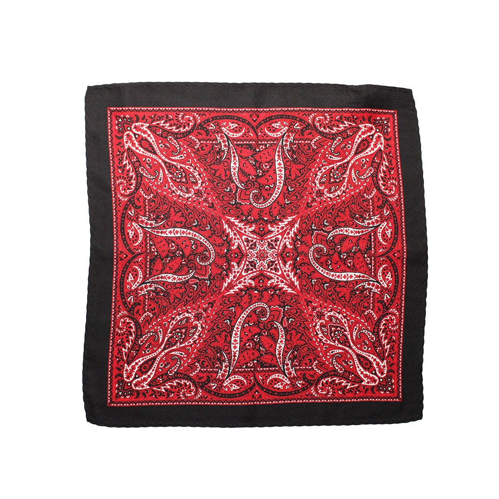 HENRY SARTORIAL Printed Paisley Silk Pocket Square RED BLACK - Henry Bucks