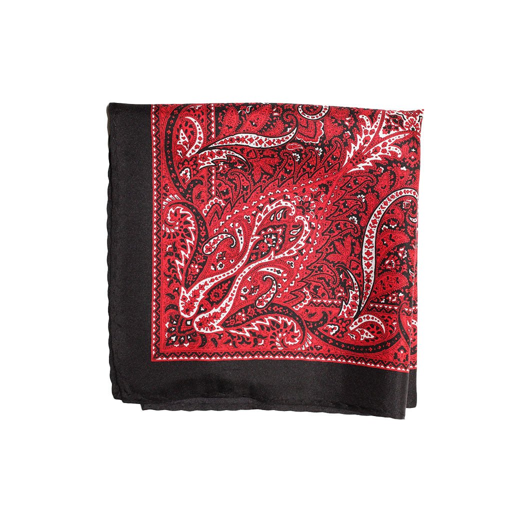 HENRY SARTORIAL Printed Paisley Silk Pocket Square RED BLACK - Henry Bucks