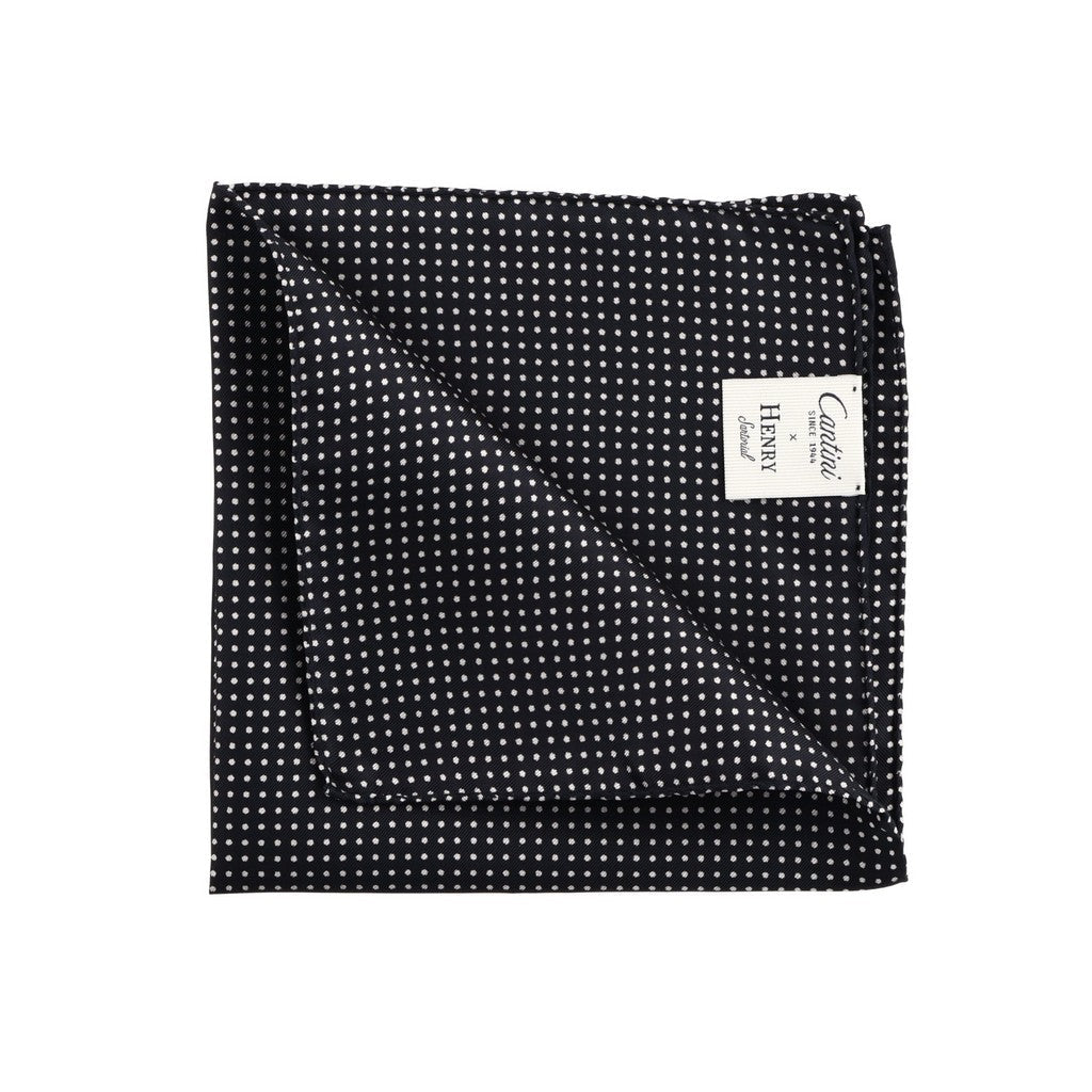 HENRY SARTORIAL Printed Silk Pocket Square BLACK - Henry Bucks