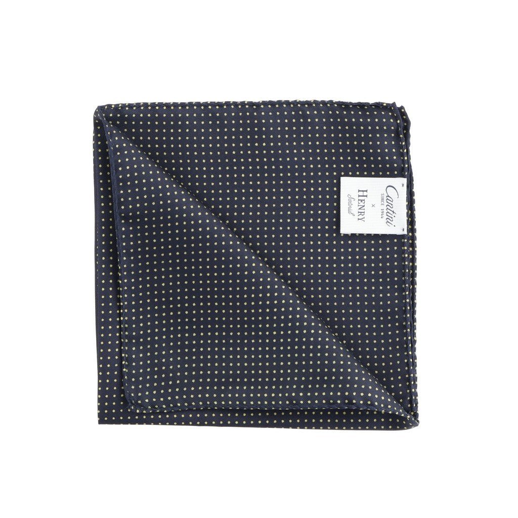 HENRY SARTORIAL Printed Silk Pocket Square NAVY - Henry Bucks