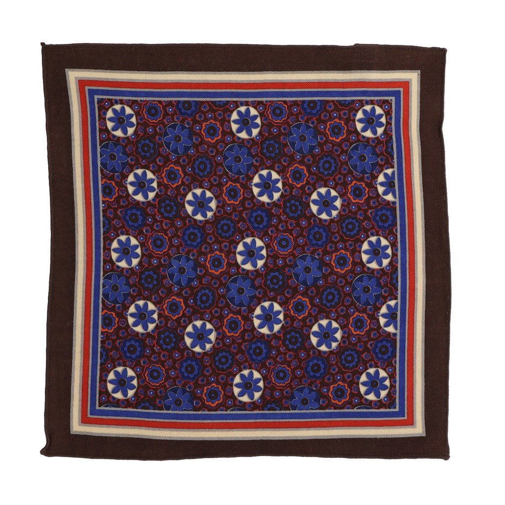 HENRY SARTORIAL Printed Wool Pocket Square BROWN/BLUE - Henry Bucks