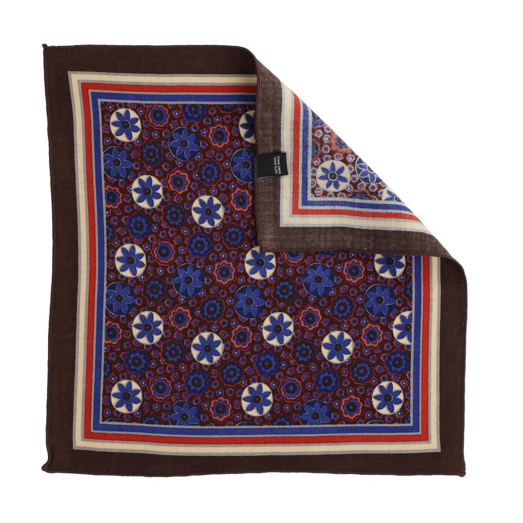 HENRY SARTORIAL Printed Wool Pocket Square BROWN/BLUE - Henry Bucks