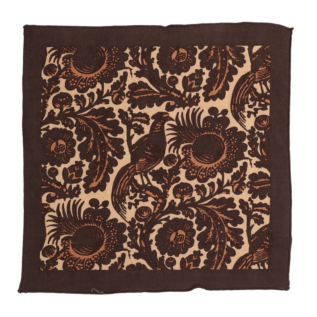 HENRY SARTORIAL Printed Wool Pocket Square BROWN/YELLOW - Henry Bucks
