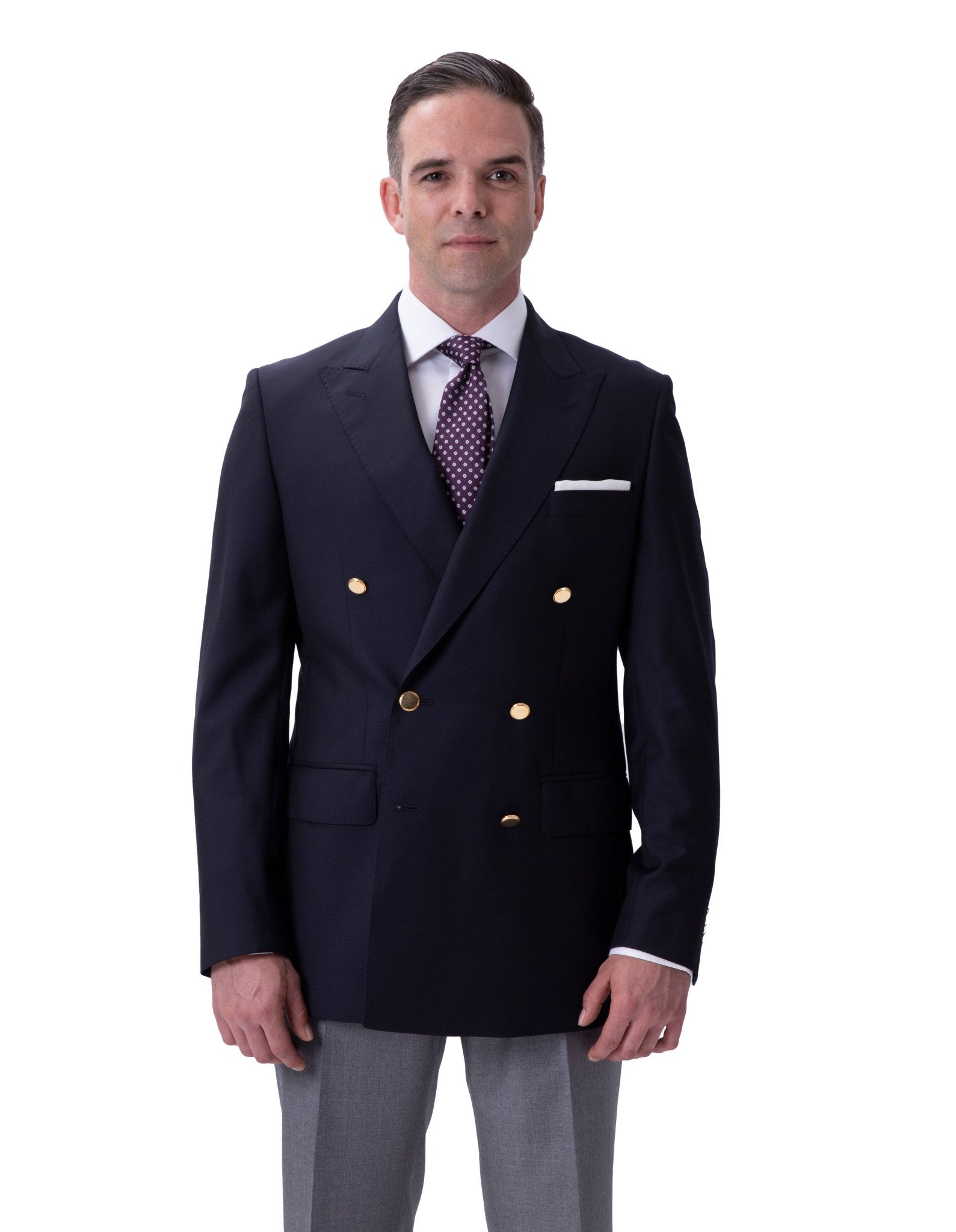 HENRY SARTORIAL Rome Zegna Travel Fabric Peak Lapel Twill Blazer NAVY LG - Henry BucksBlazers33SS1828 - NAVY - L - 48