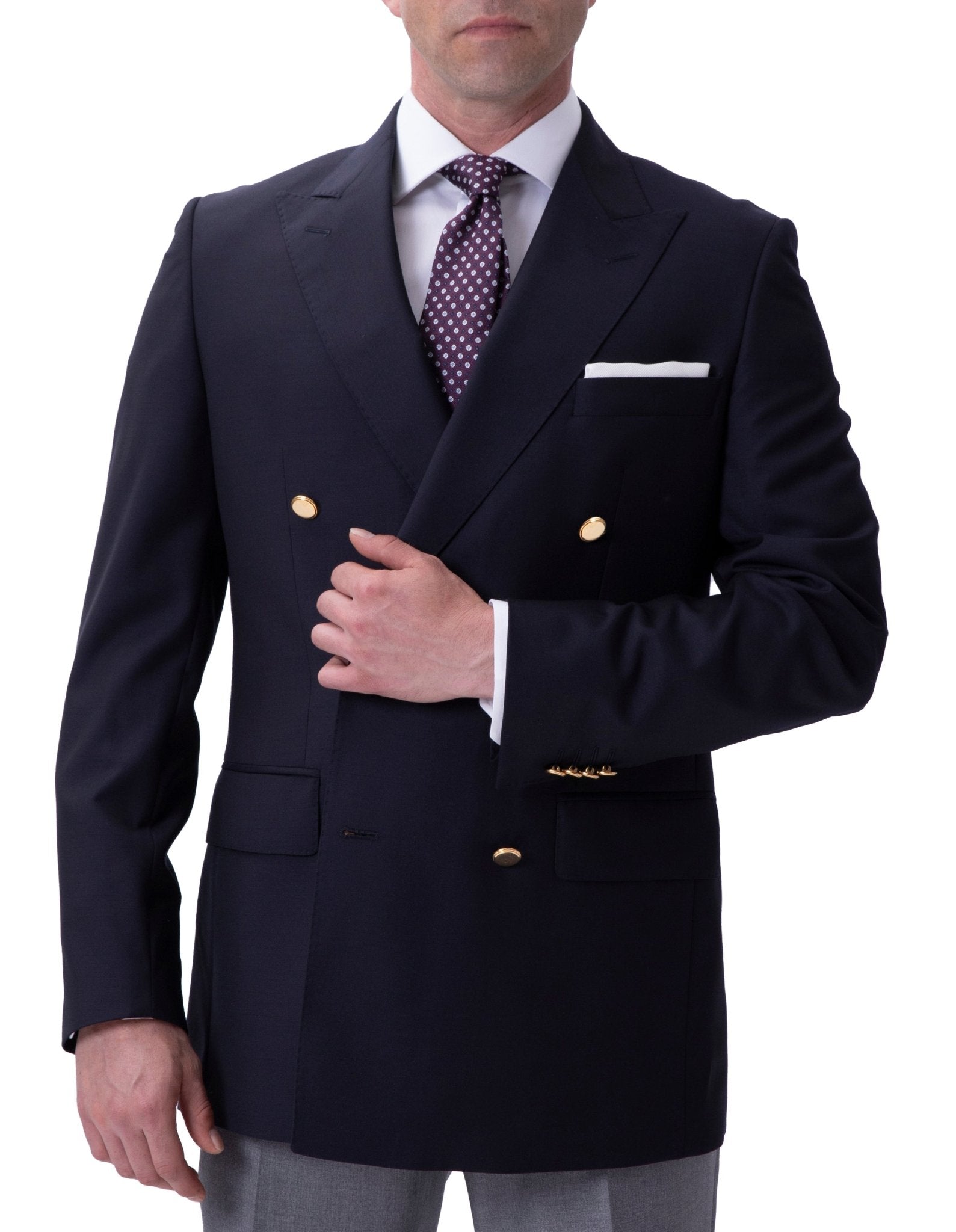 HENRY SARTORIAL Rome Zegna Travel Fabric Peak Lapel Twill Blazer NAVY LG - Henry BucksBlazers33SS1828 - NAVY - L - 48