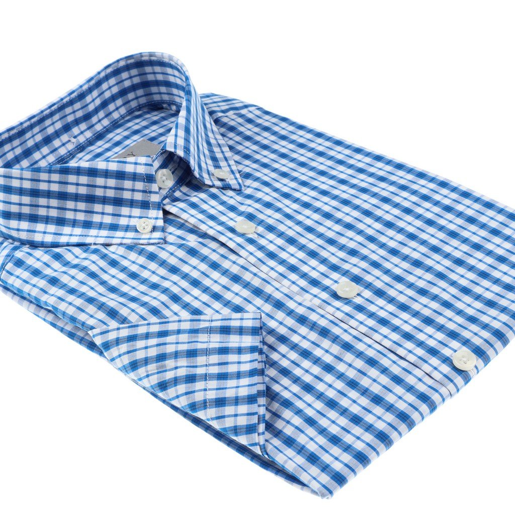 HENRY SARTORIAL Short Sleeve Casual Shirt BLUE/WHITE - Henry Bucks