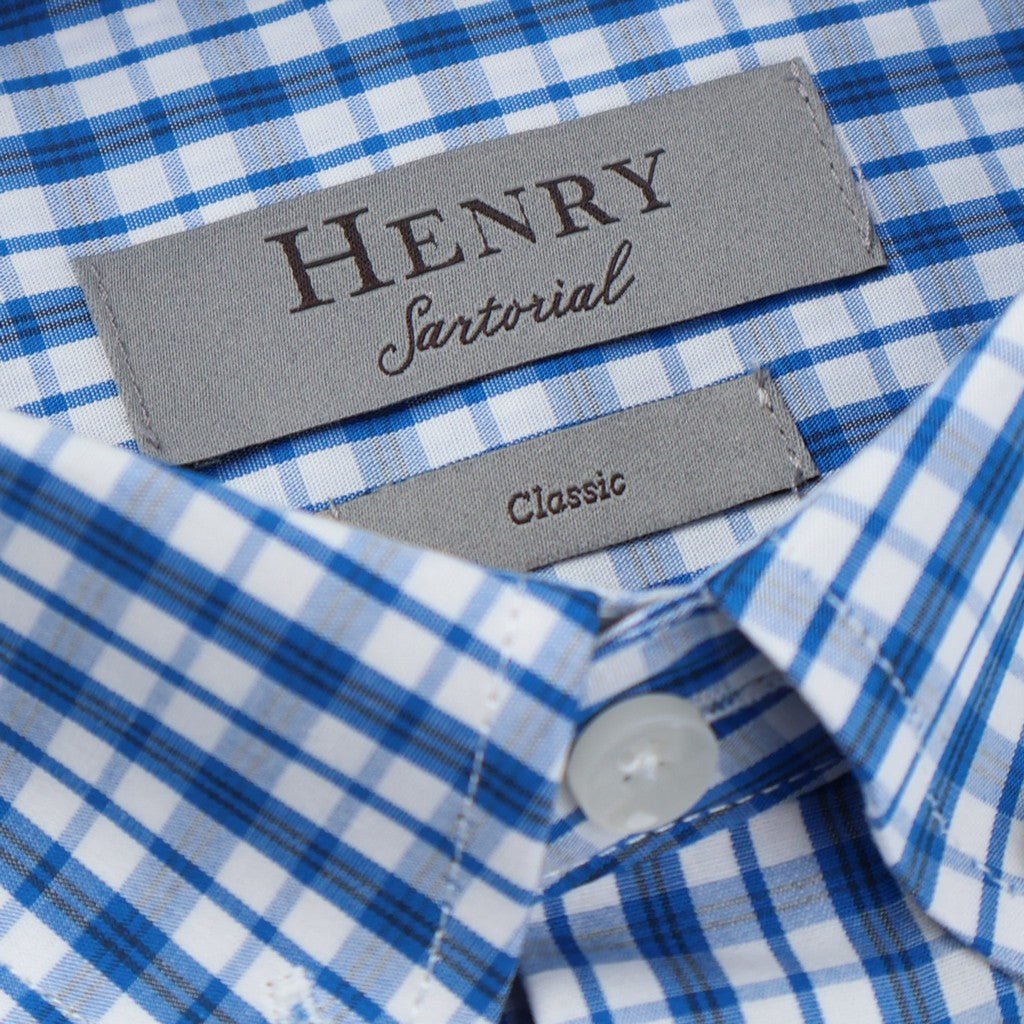 HENRY SARTORIAL Short Sleeve Casual Shirt BLUE/WHITE - Henry Bucks