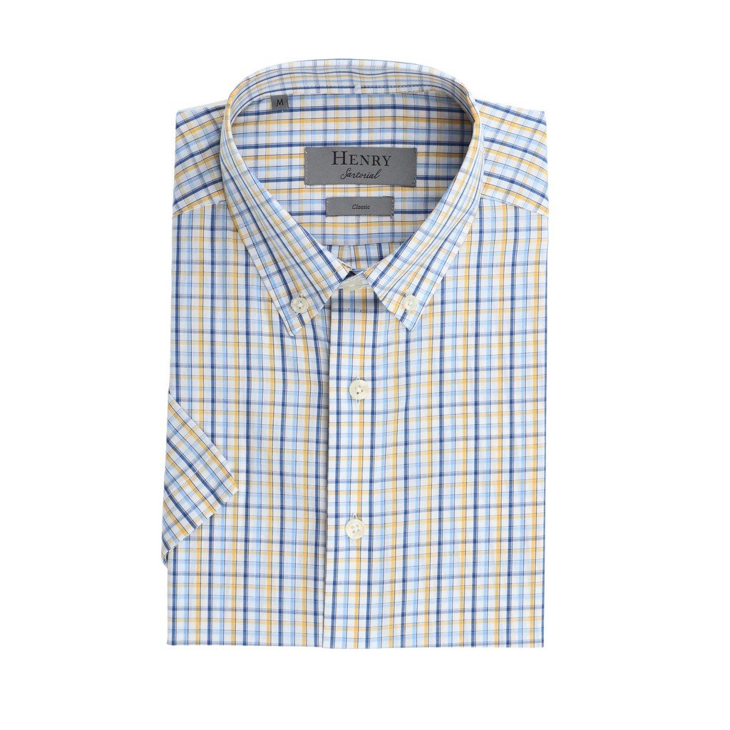HENRY SARTORIAL Short Sleeve Casual Shirt YELLOW/WHITE - Henry Bucks