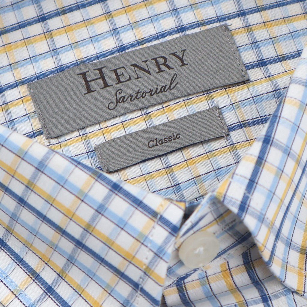 HENRY SARTORIAL Short Sleeve Casual Shirt YELLOW/WHITE - Henry Bucks