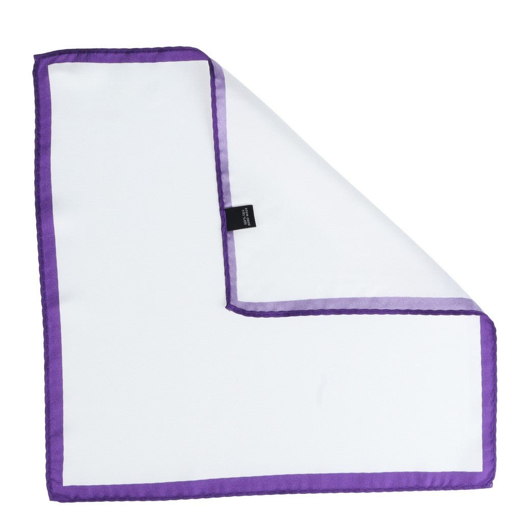 HENRY SARTORIAL Silk Pocket Square WHITE/PURPLE - Henry Bucks