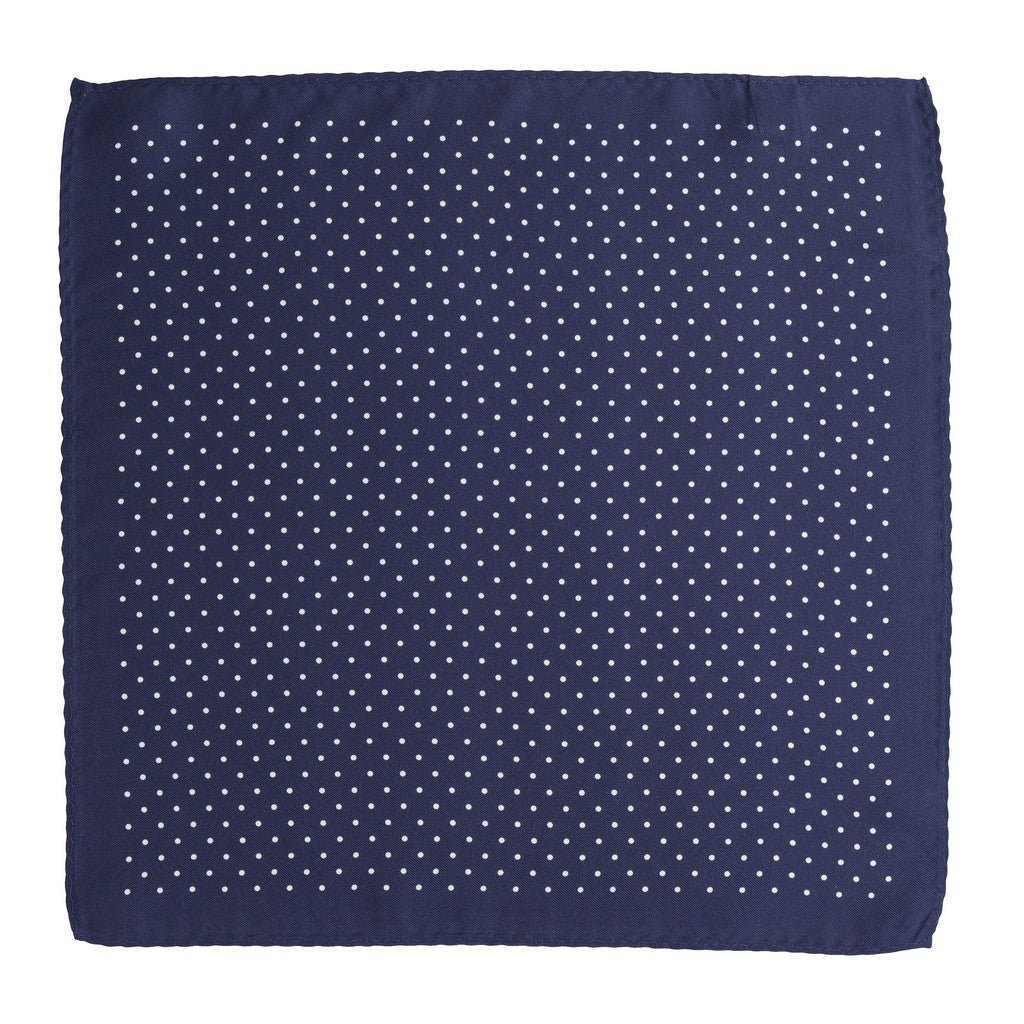 HENRY SARTORIAL Silk Polka Dot Pocket Square NAVY - Henry Bucks