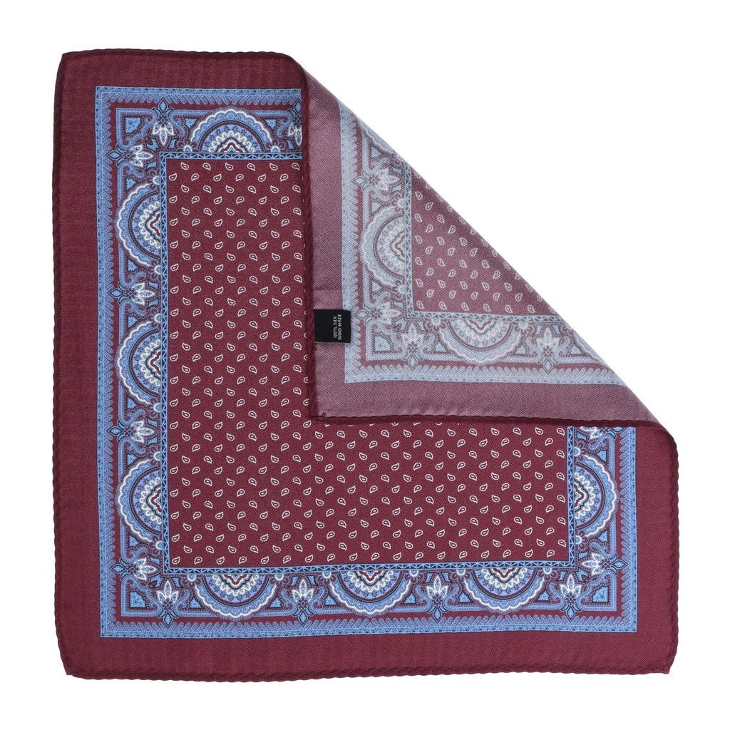 HENRY SARTORIAL Silk Printed Pocket Square MAROON - Henry Bucks