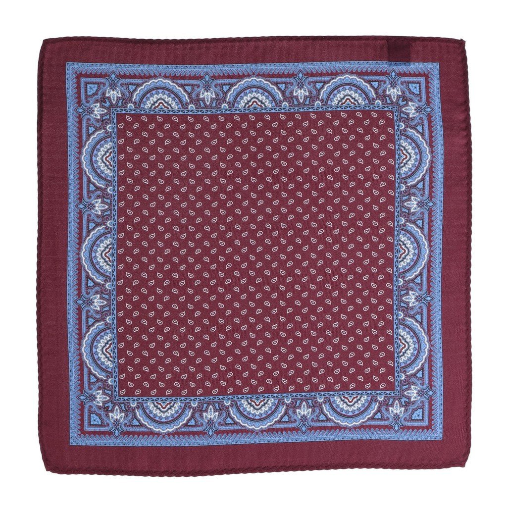 HENRY SARTORIAL Silk Printed Pocket Square MAROON - Henry Bucks