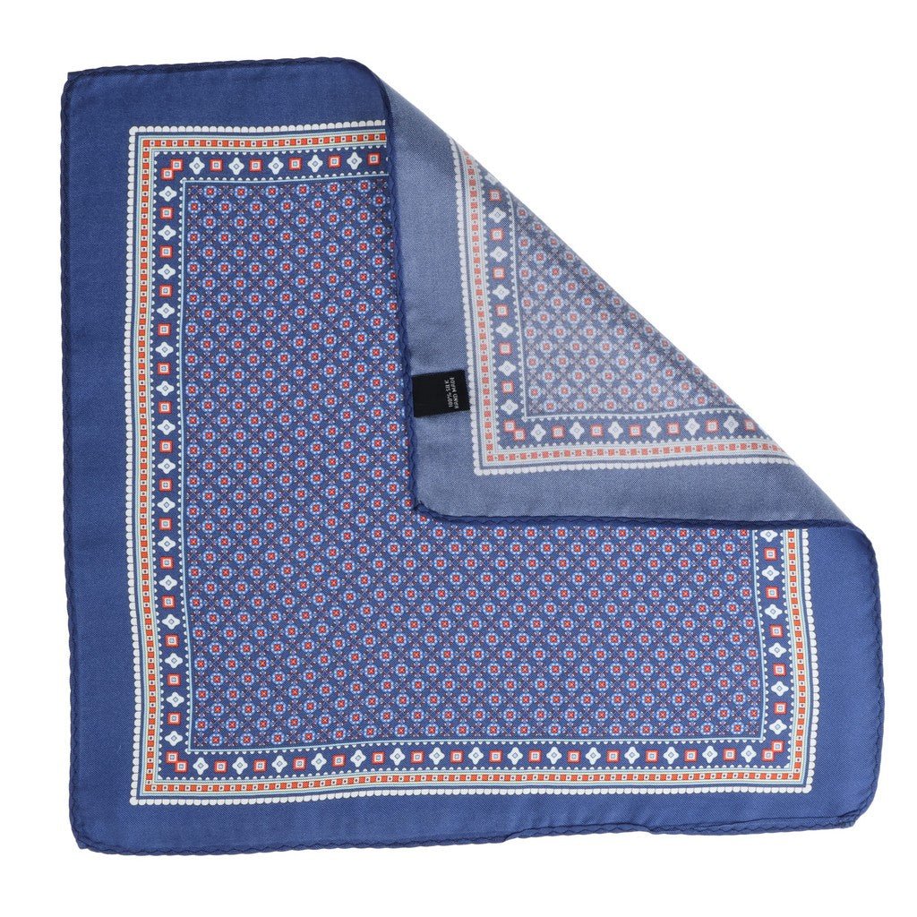 HENRY SARTORIAL Silk Printed Pocket Square NAVY - Henry Bucks