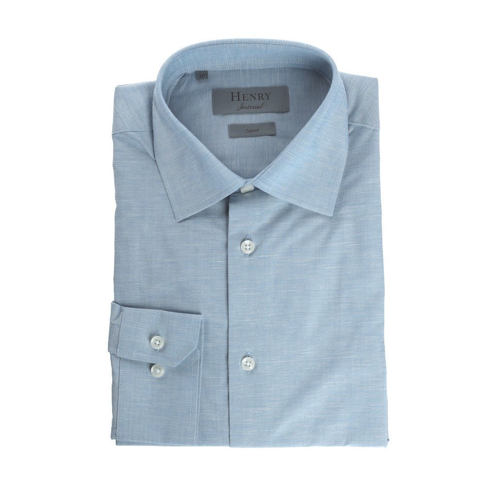 HENRY SARTORIAL Single Cuff Casual Shirt BLUE - Henry Bucks