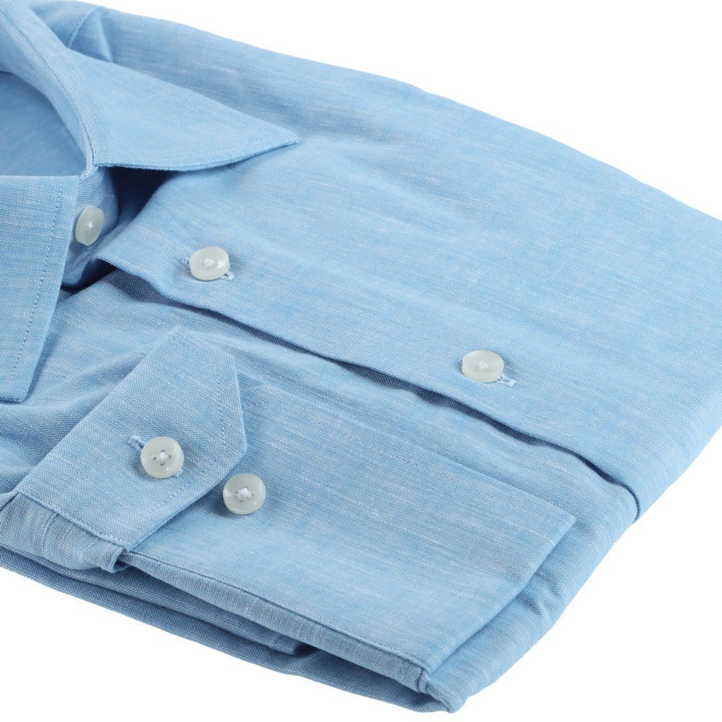 HENRY SARTORIAL Single Cuff Cotton Linen Shirt BLUE - Henry Bucks