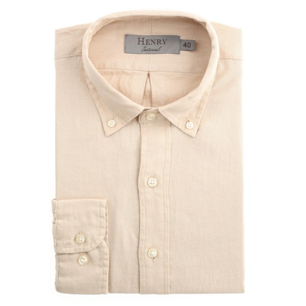 HENRY SARTORIAL Single Cuff Linen Shirt BEIGE - Henry Bucks