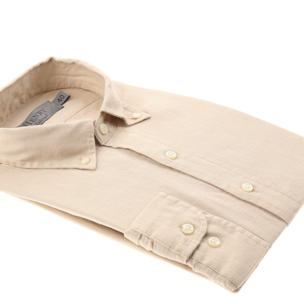 HENRY SARTORIAL Single Cuff Linen Shirt BEIGE - Henry Bucks