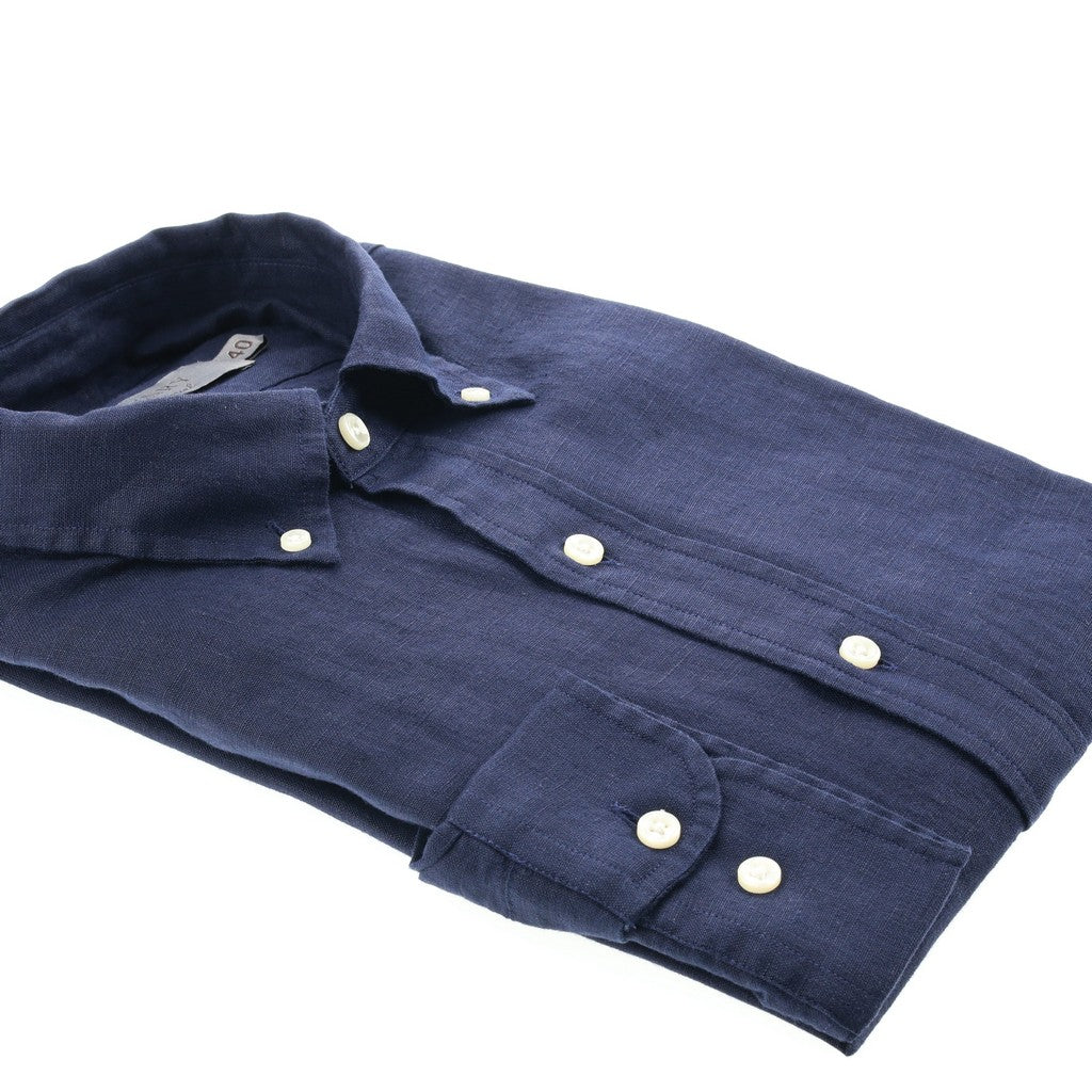 HENRY SARTORIAL Single Cuff Linen Shirt NAVY - Henry Bucks