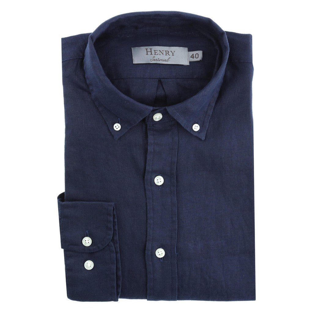 HENRY SARTORIAL Single Cuff Linen Shirt NAVY - Henry Bucks