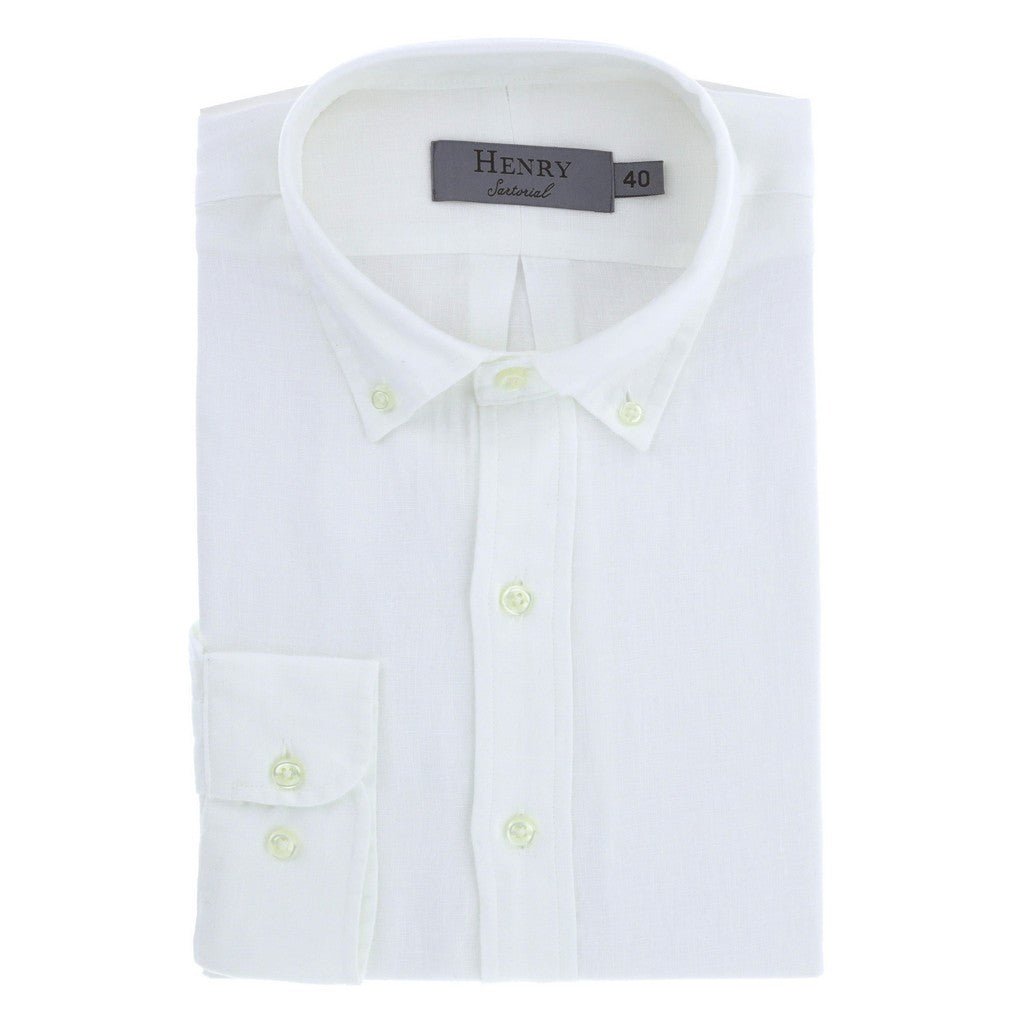 HENRY SARTORIAL Single Cuff Linen Shirt WHITE - Henry Bucks