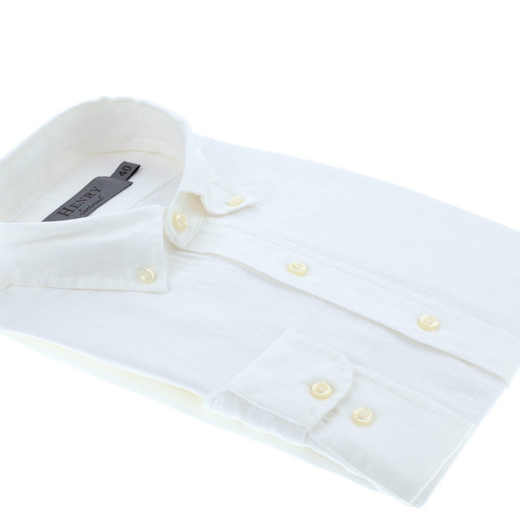 HENRY SARTORIAL Single Cuff Linen Shirt WHITE - Henry Bucks