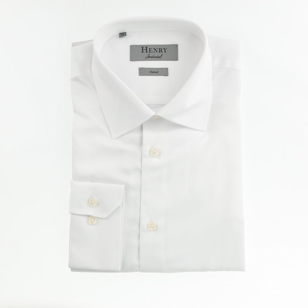 HENRY SARTORIAL Single Cuff Polyester Rayon Bamboo Shirt WHITE - Henry Bucks