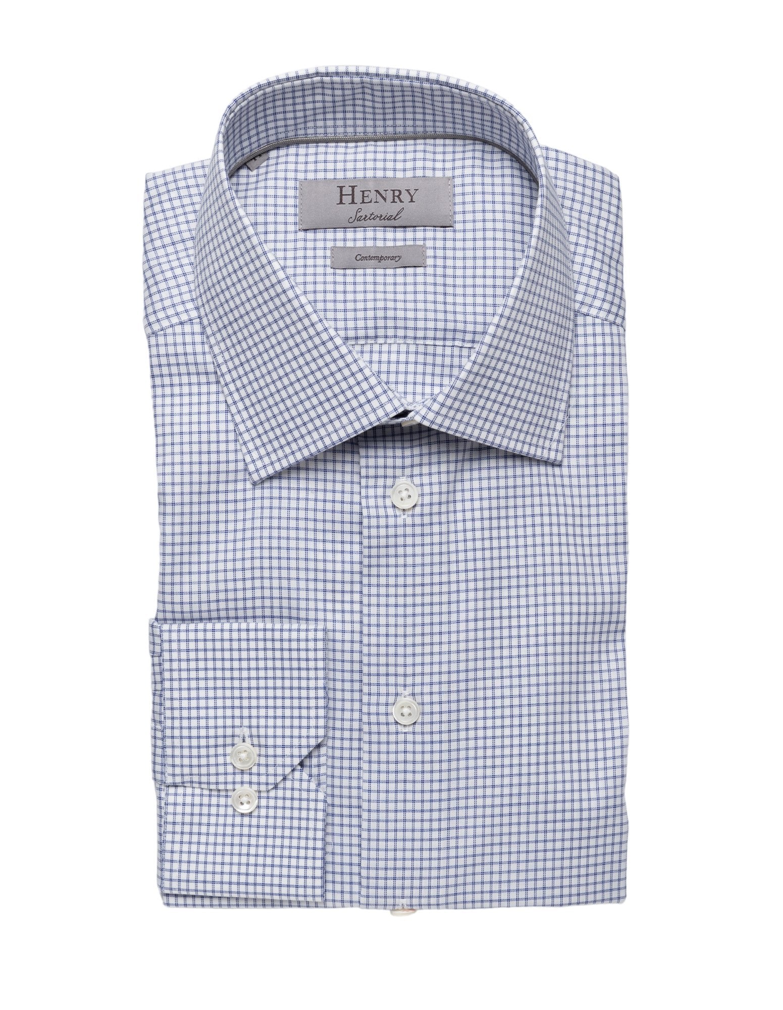 HENRY SARTORIAL Sky Navy mini check Shirt NAVY WHITE - Henry BucksShirts01SS23008 - NVYWHT - 38