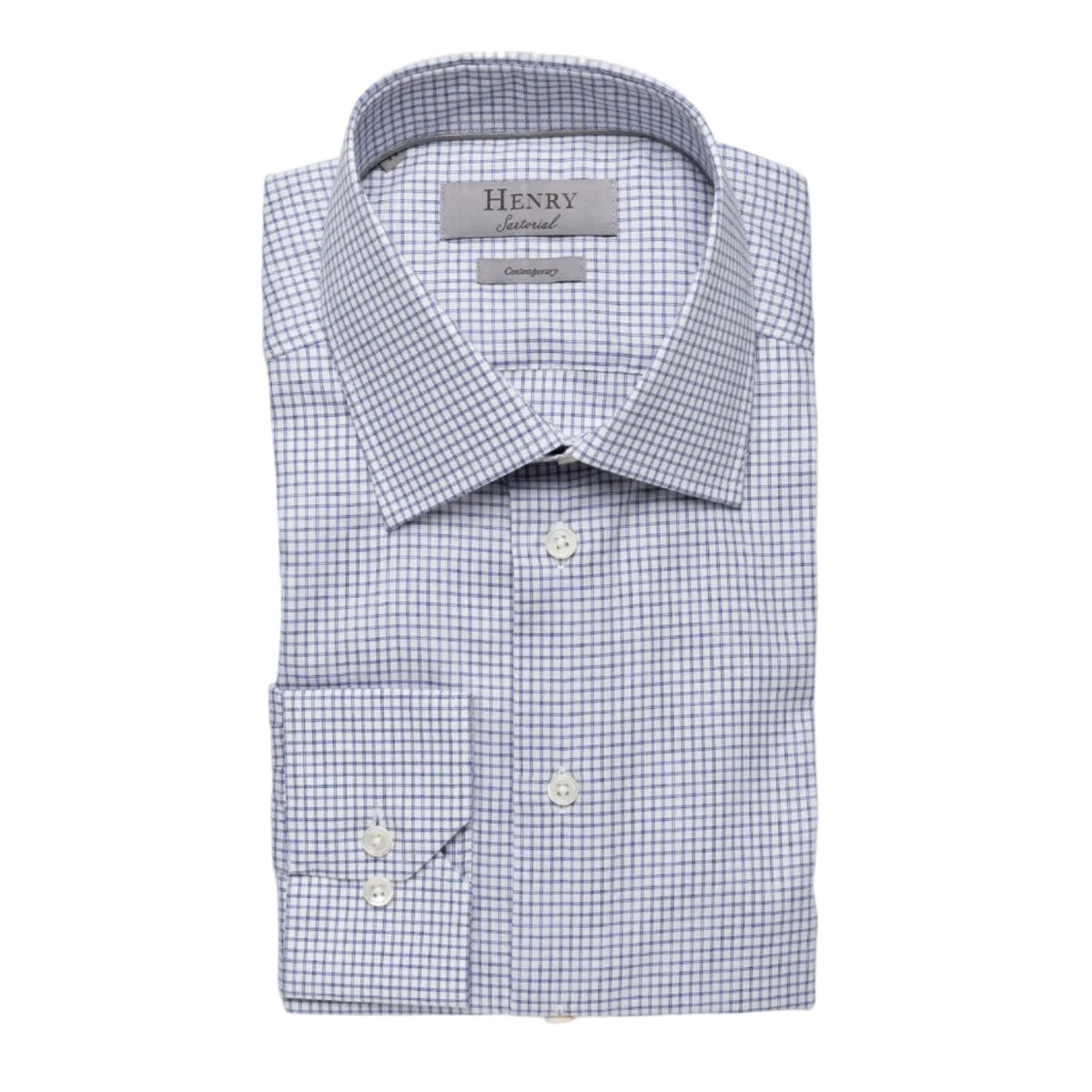 HENRY SARTORIAL Sky Navy mini check Shirt NAVY WHITE - Henry BucksShirts01SS23008 - NVYWHT - 38